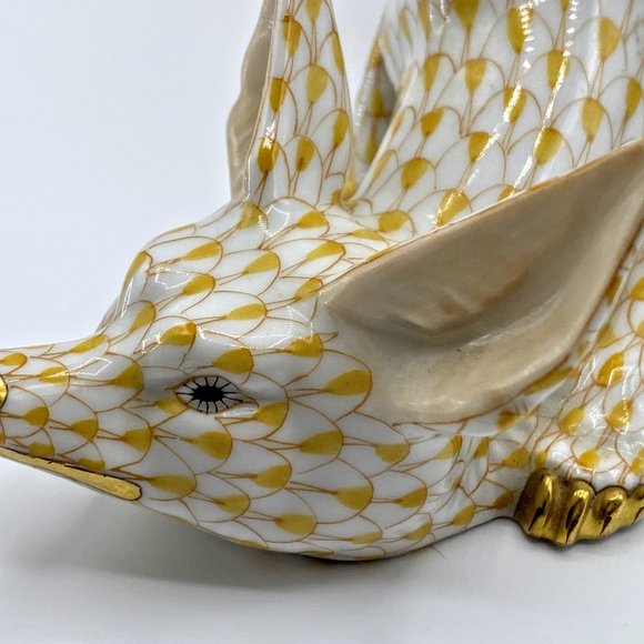 Herend Hungary hand painted yellow fishnet 24K accent Figurine Large Sneaky Fox - Picture 8 of 13